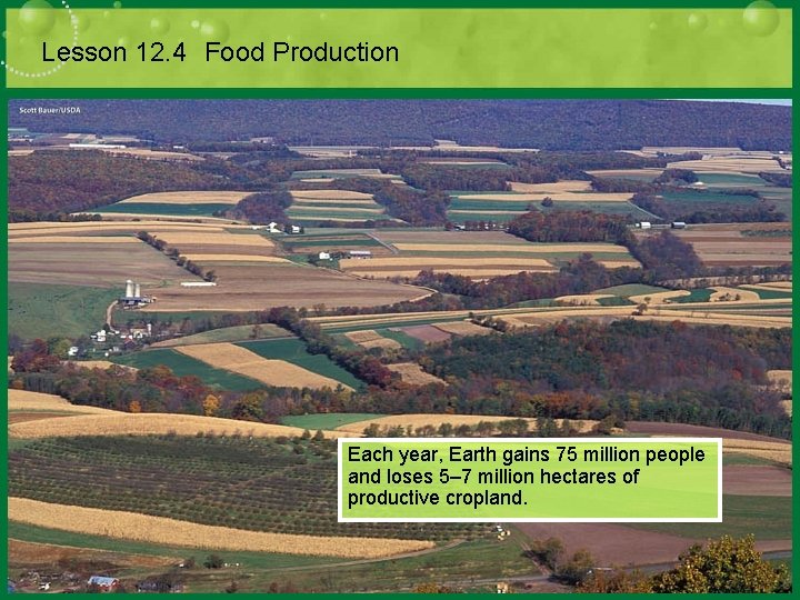 Lesson 12. 4 Food Production Each year, Earth gains 75 million people and loses