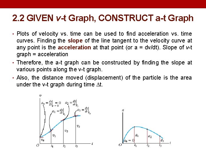 2. 2 GIVEN v-t Graph, CONSTRUCT a-t Graph • Plots of velocity vs. time