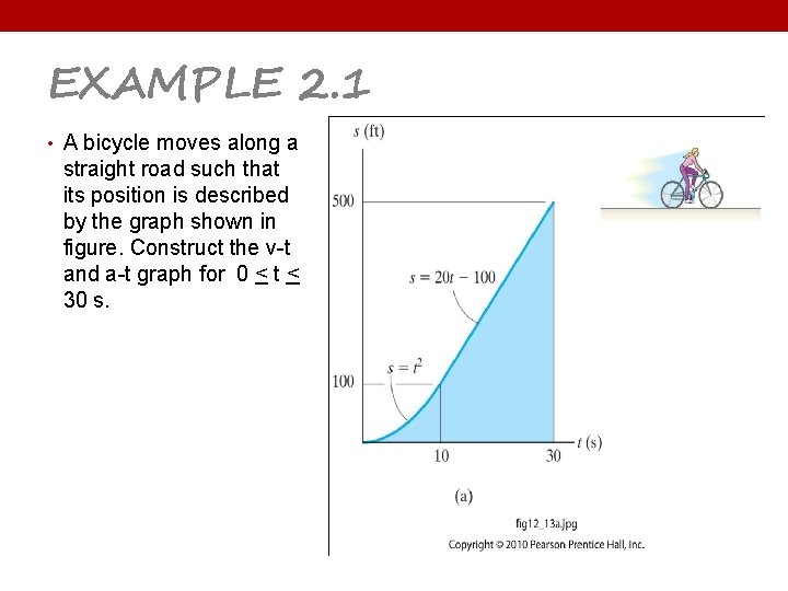 EXAMPLE 2. 1 • A bicycle moves along a straight road such that its