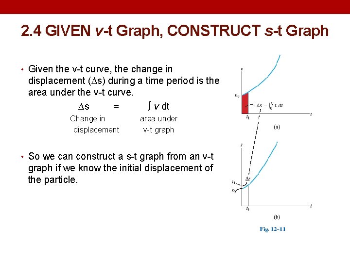 2. 4 GIVEN v-t Graph, CONSTRUCT s-t Graph • Given the v-t curve, the