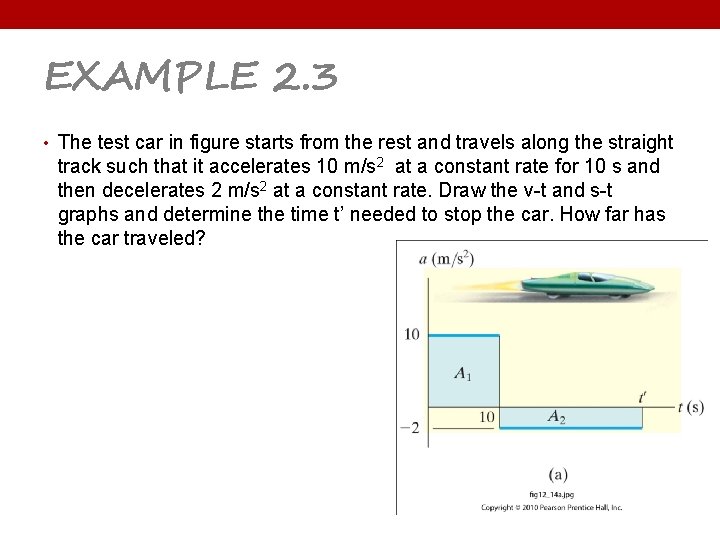 EXAMPLE 2. 3 • The test car in figure starts from the rest and