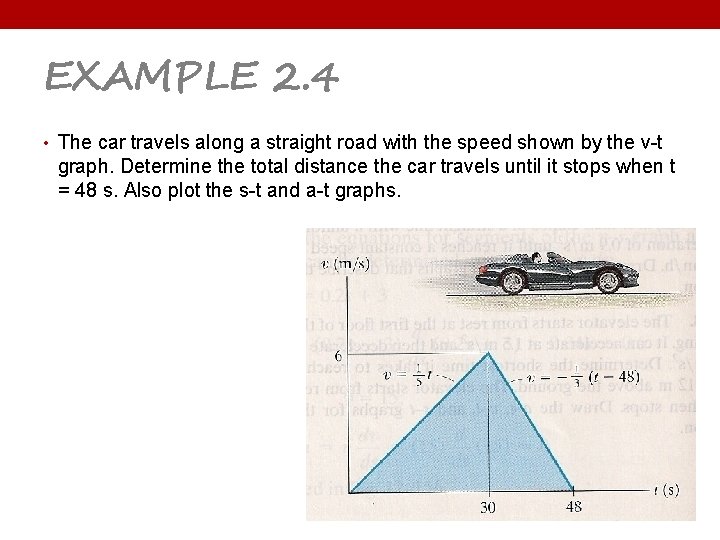 EXAMPLE 2. 4 • The car travels along a straight road with the speed