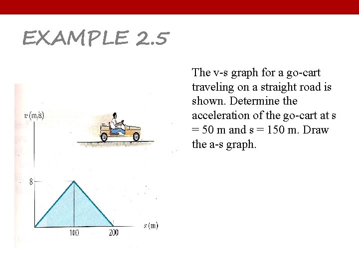 EXAMPLE 2. 5 The v-s graph for a go-cart traveling on a straight road