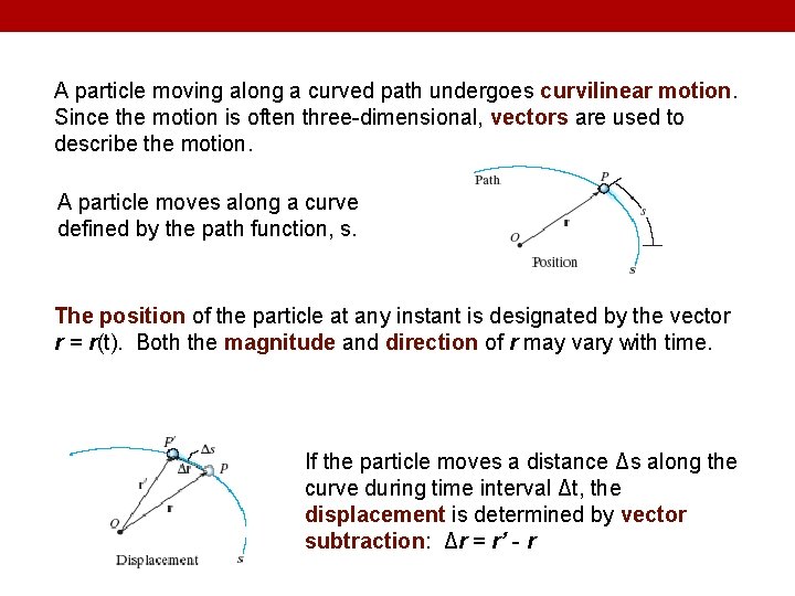 A particle moving along a curved path undergoes curvilinear motion. Since the motion is