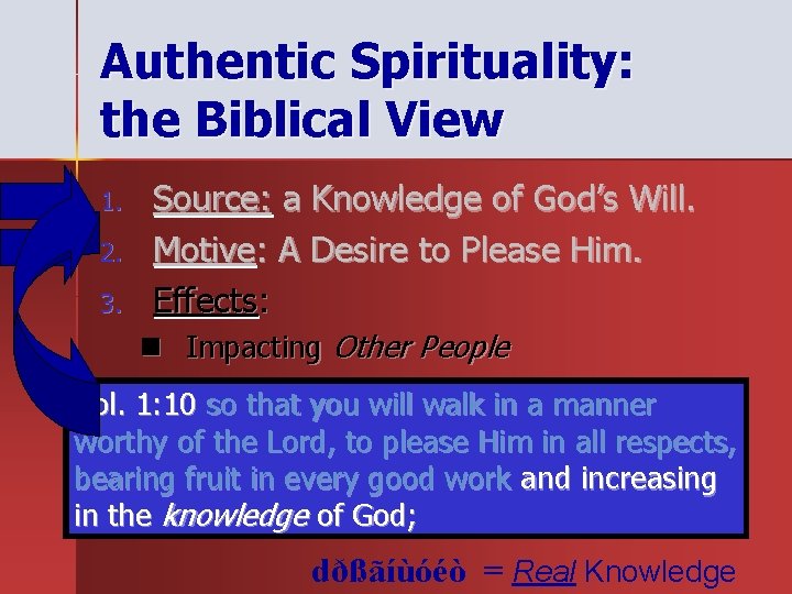 Authentic Spirituality: the Biblical View 1. 2. 3. Source: a Knowledge of God’s Will. Authentic Spirituality: the Biblical View 1. 2. 3. Source: a Knowledge of God’s Will.