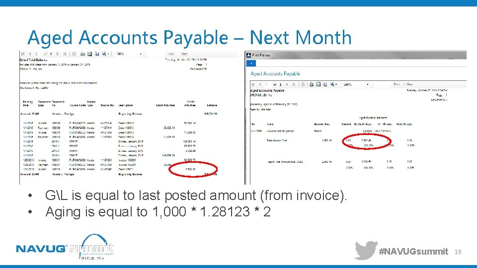 Aged Accounts Payable – Next Month • GL is equal to last posted amount