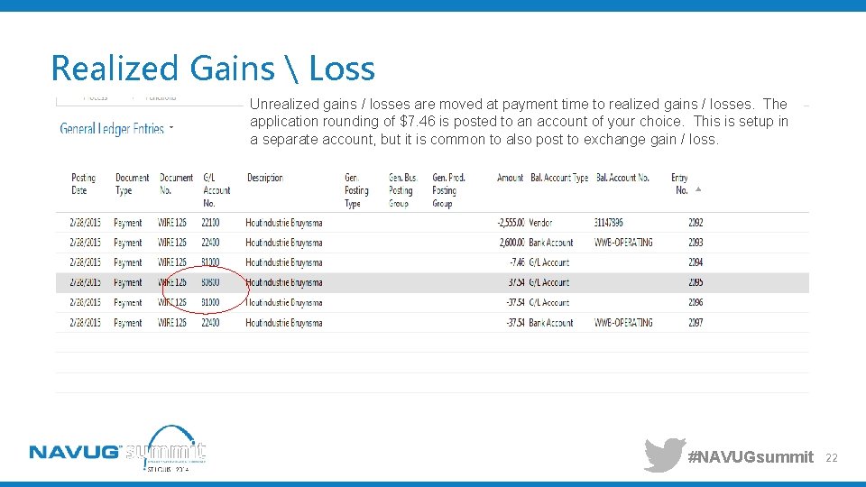 Realized Gains  Loss Unrealized gains / losses are moved at payment time to