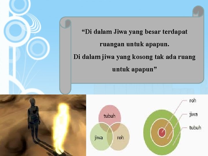 “Di dalam Jiwa yang besar terdapat ruangan untuk apapun. Di dalam jiwa yang kosong “Di dalam Jiwa yang besar terdapat ruangan untuk apapun. Di dalam jiwa yang kosong