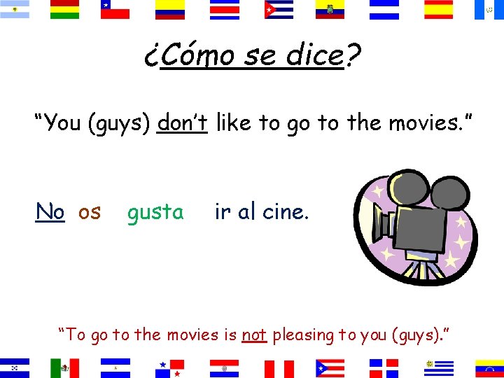 ¿Cómo se dice? “You (guys) don’t like to go to the movies. ” No
