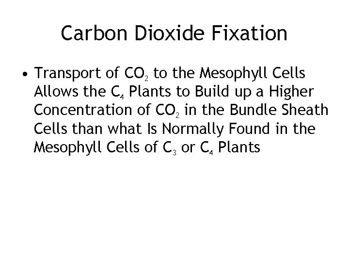 Carbon Dioxide Fixation • Transport of CO 2 to the Mesophyll Cells Allows the