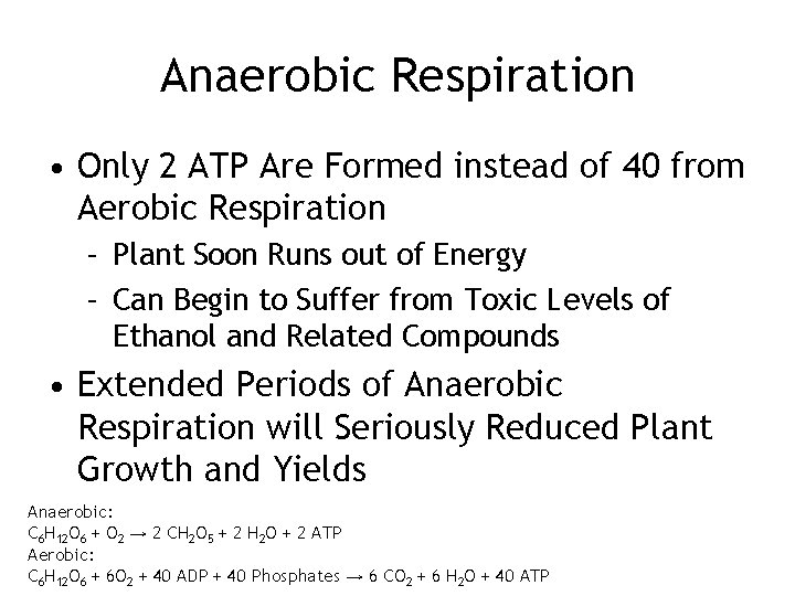 Anaerobic Respiration • Only 2 ATP Are Formed instead of 40 from Aerobic Respiration