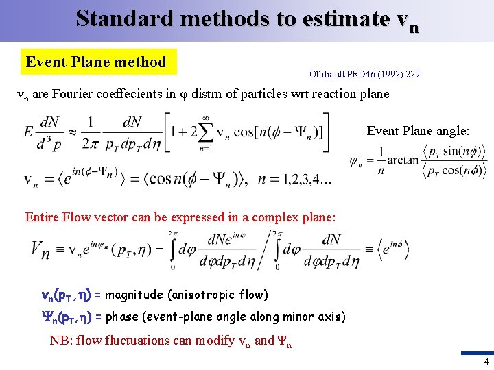 Standard methods to estimate vn Event Plane method Ollitrault PRD 46 (1992) 229 vn