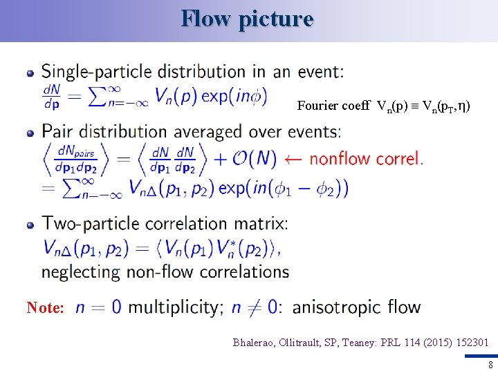 Flow picture Fourier coeff Vn(p) Vn(p. T, ) Note: Bhalerao, Ollitrault, SP, Teaney: PRL