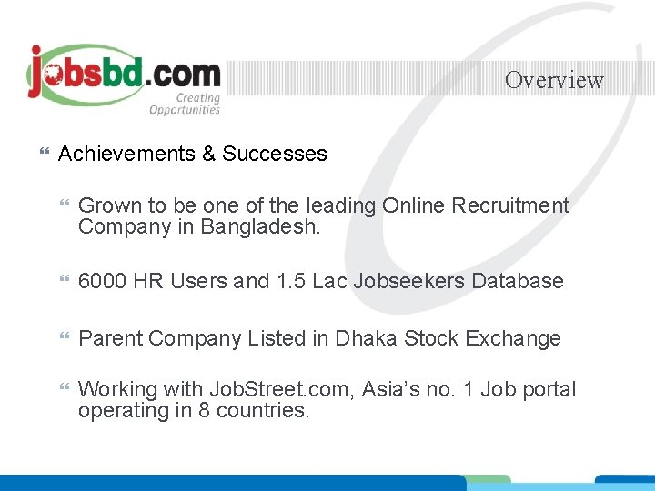 Overview Achievements & Successes Grown to be one of the leading Online Recruitment Company