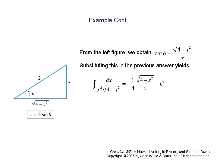 Example Cont. From the left figure, we obtain Substituting this in the previous answer Example Cont. From the left figure, we obtain Substituting this in the previous answer