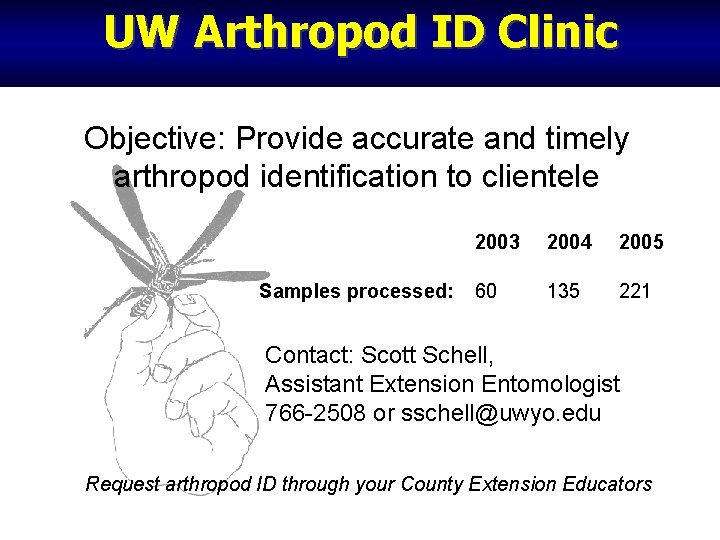 UW Arthropod ID Clinic Objective: Provide accurate and timely arthropod identification to clientele Samples UW Arthropod ID Clinic Objective: Provide accurate and timely arthropod identification to clientele Samples
