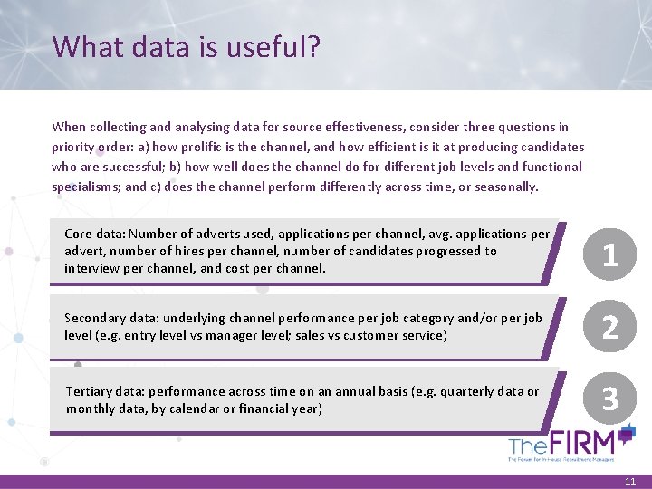 What data is useful? When collecting and analysing data for source effectiveness, consider three