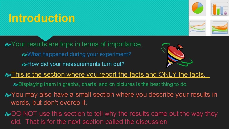 Introduction Your results are tops in terms of importance. What happened during your experiment?