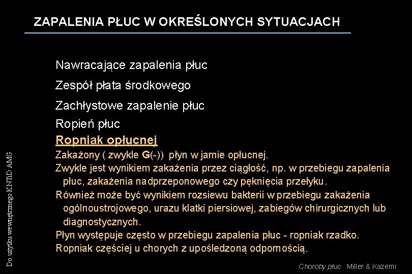 ZAPALENIA PŁUC W OKREŚLONYCH SYTUACJACH Nawracające zapalenia płuc Zespół płata środkowego Do użytku wewnętrznego