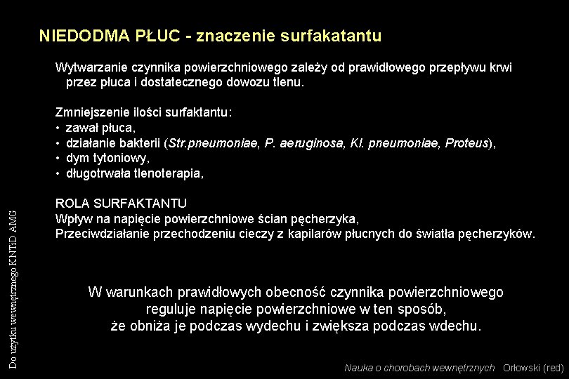 NIEDODMA PŁUC - znaczenie surfakatantu Wytwarzanie czynnika powierzchniowego zależy od prawidłowego przepływu krwi przez