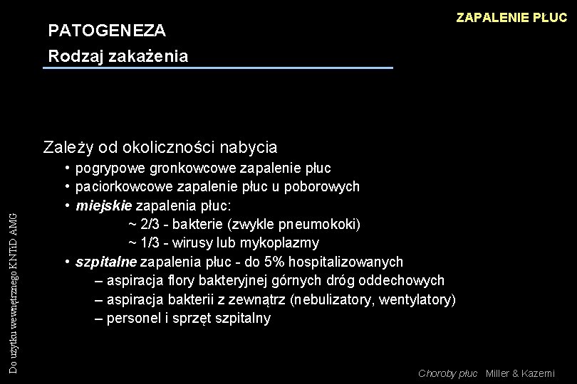 ZAPALENIE PŁUC PATOGENEZA Rodzaj zakażenia Do użytku wewnętrznego KNTi. D AMG Zależy od okoliczności