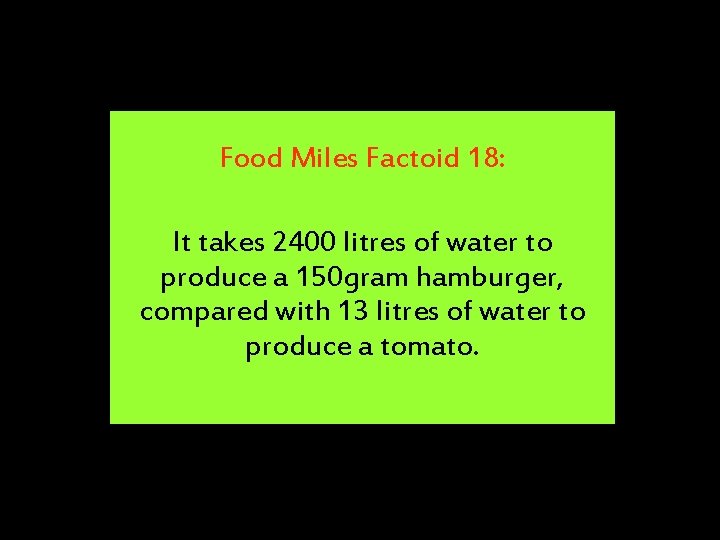 Food Miles Factoid 18: It takes 2400 litres of water to produce a 150