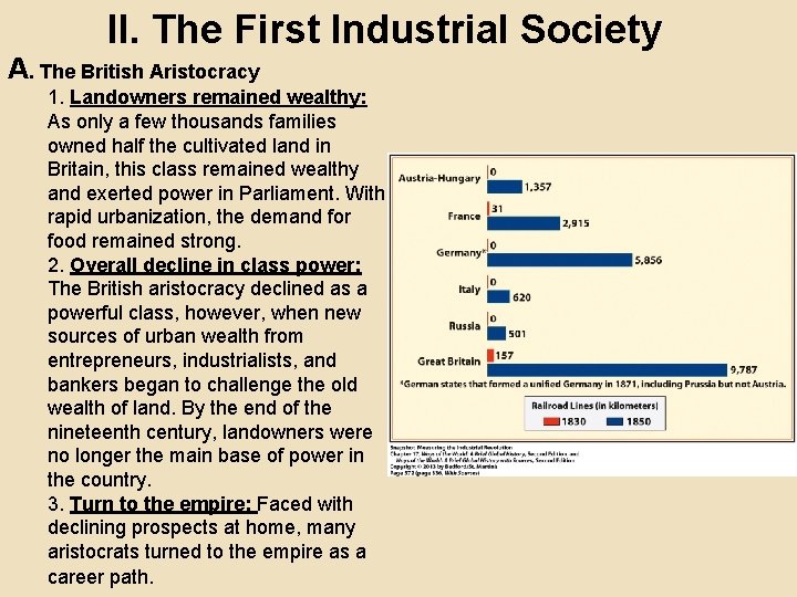 II. The First Industrial Society A. The British Aristocracy 1. Landowners remained wealthy: As