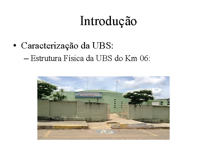 Introdução • Caracterização da UBS: – Estrutura Física da UBS do Km 06: 