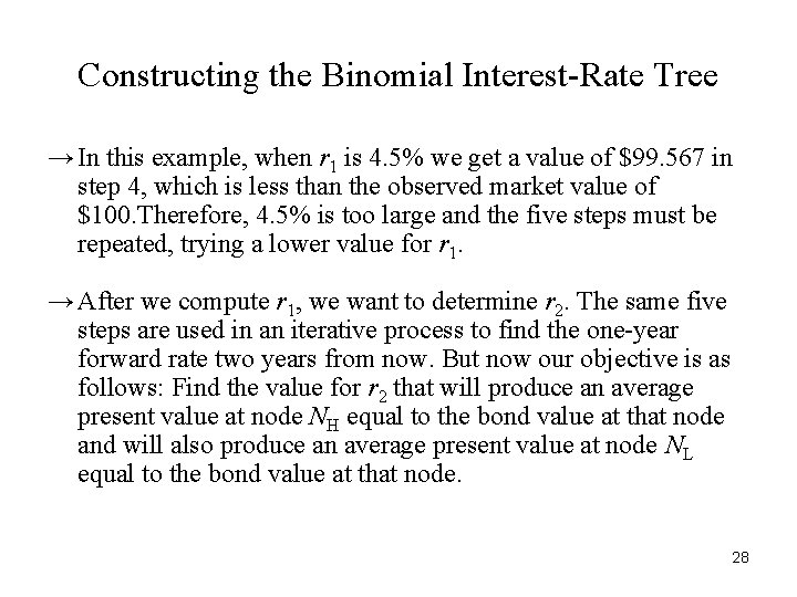 Constructing the Binomial Interest-Rate Tree → In this example, when r 1 is 4.