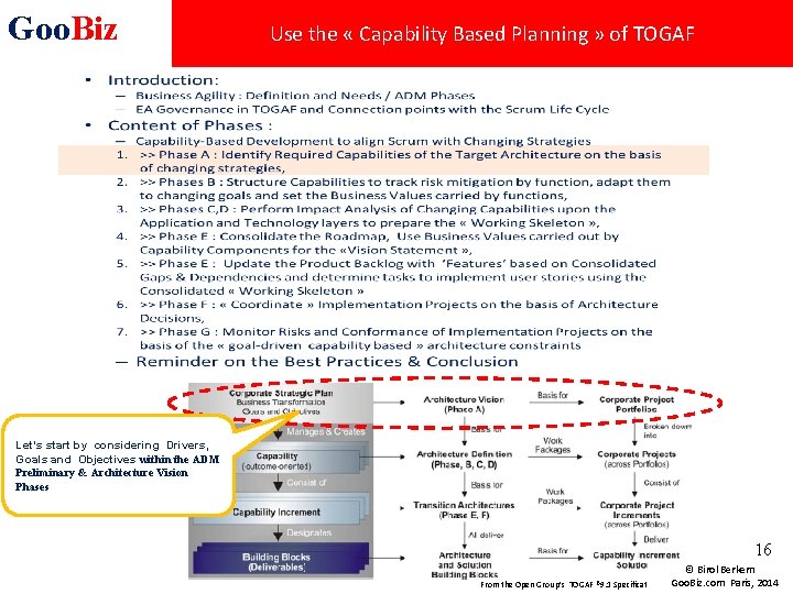 Goo. Biz Use the « Capability Based Planning » of TOGAF Let’s start by