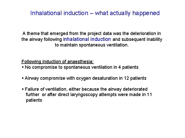 Inhalational induction – what actually happened A theme that emerged from the project data