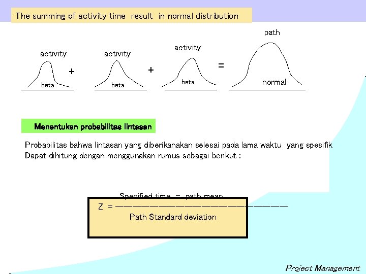 The summing of activity time result in normal distribution path activity = + +
