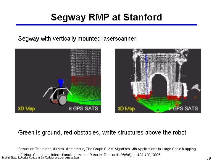 Segway RMP at Stanford Segway with vertically mounted laserscanner: Green is ground, red obstacles,