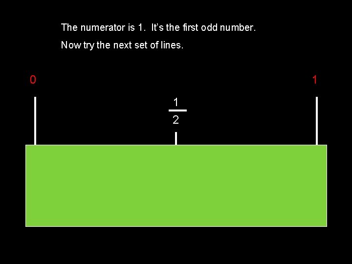 The numerator is 1. It’s the first odd number. Now try the next set