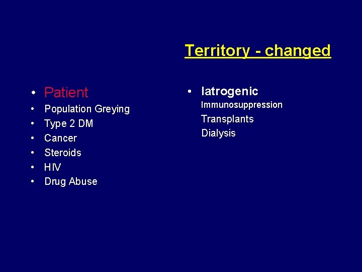 Territory - changed • Patient • • • Population Greying Type 2 DM Cancer