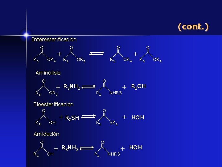 (cont. ) Interesterificación O R 3 + OR 4 O O R 1 OR