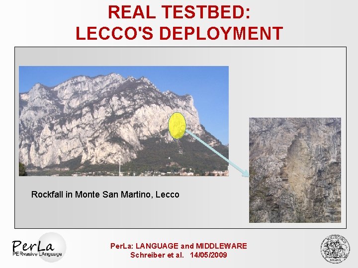 REAL TESTBED: LECCO'S DEPLOYMENT Rockfall in Monte San Martino, Lecco Per. La: LANGUAGE and