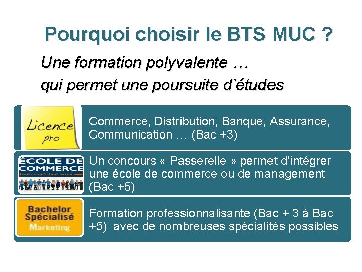 Pourquoi choisir le BTS MUC ? Une formation polyvalente … qui permet une poursuite