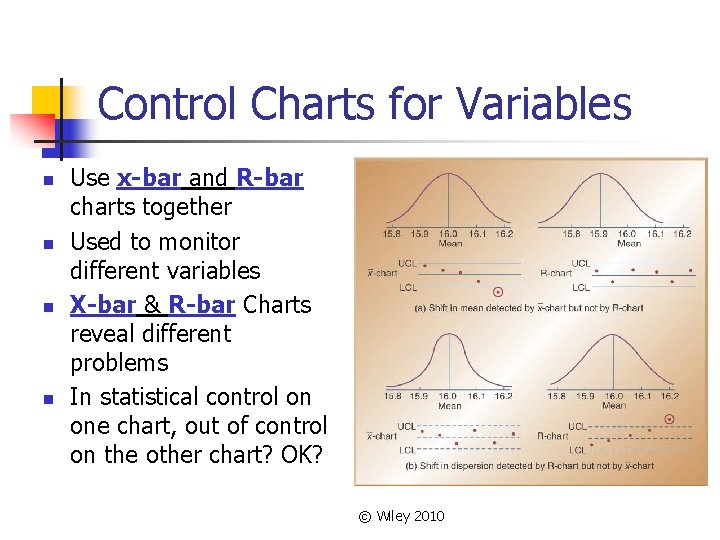 Control Charts for Variables n n Use x-bar and R-bar charts together Used to Control Charts for Variables n n Use x-bar and R-bar charts together Used to