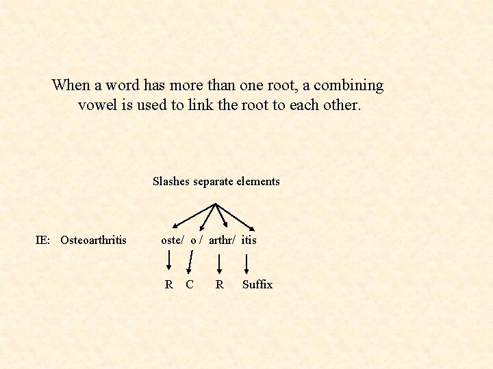 When a word has more than one root, a combining vowel is used to