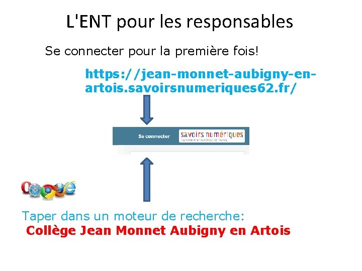 L'ENT pour les responsables Se connecter pour la première fois! https: //jean-monnet-aubigny-enartois. savoirsnumeriques 62.