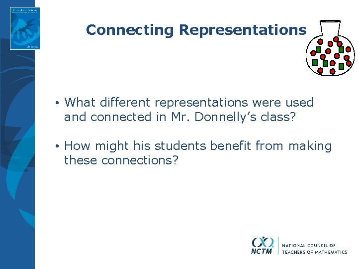 Connecting Representations • What different representations were used and connected in Mr. Donnelly’s class? Connecting Representations • What different representations were used and connected in Mr. Donnelly’s class?