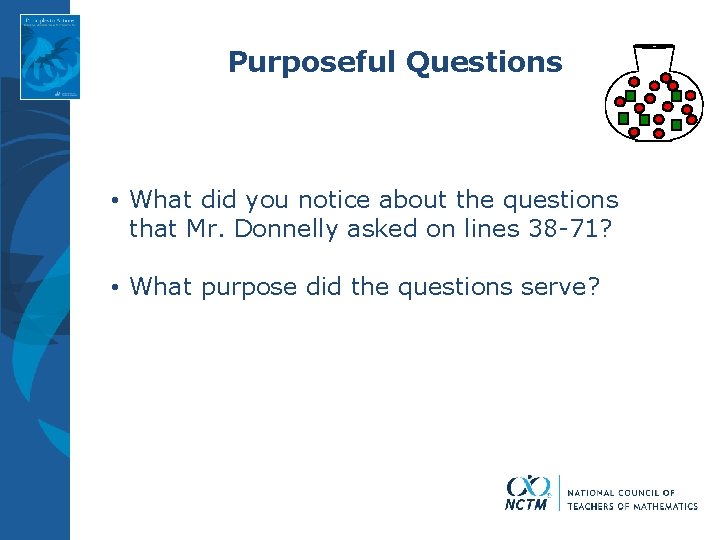 Purposeful Questions • What did you notice about the questions that Mr. Donnelly asked Purposeful Questions • What did you notice about the questions that Mr. Donnelly asked