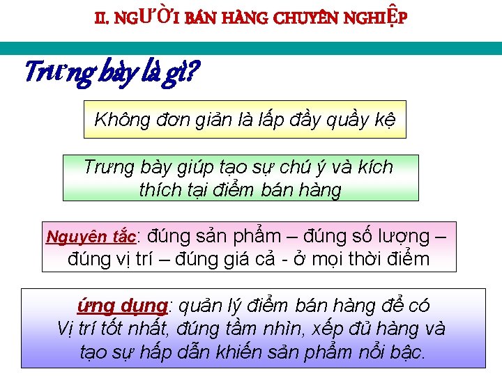 II. NGƯỜI BÁN HÀNG CHUYÊN NGHIỆP Trưng bày là gì? Không đơn giản là