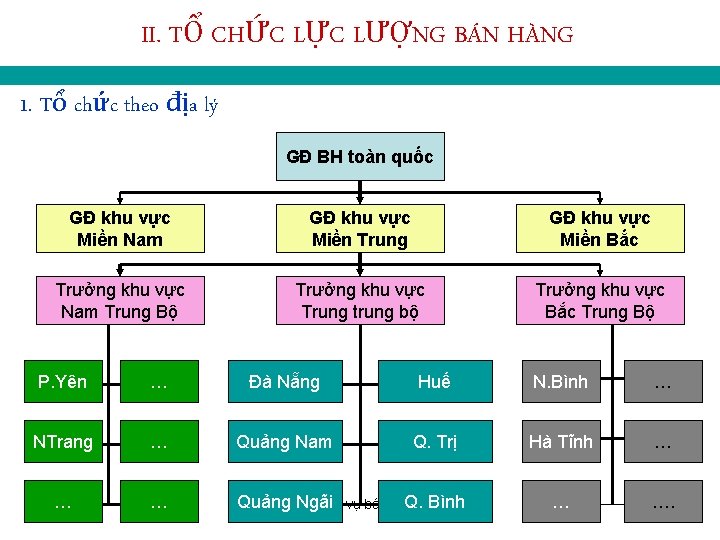 II. TỔ CHỨC LỰC LƯỢNG BÁN HÀNG 1. Tổ chức theo địa lý GĐ