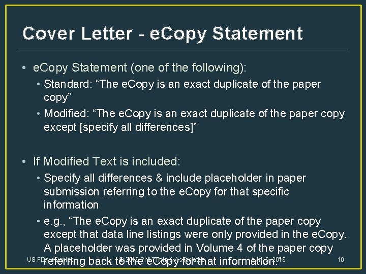 Cover Letter - e. Copy Statement • e. Copy Statement (one of the following):