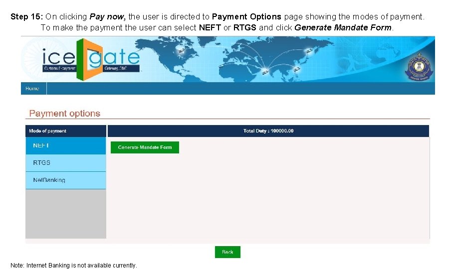Step 15: On clicking Pay now, the user is directed to Payment Options page
