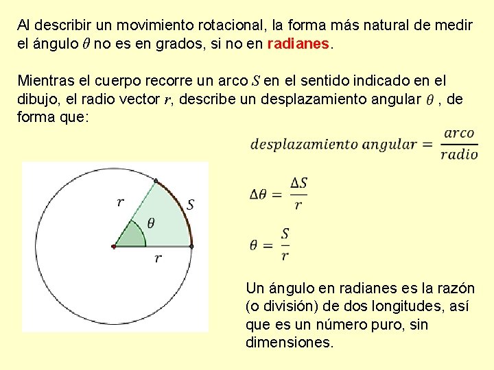 Al describir un movimiento rotacional, la forma más natural de medir el ángulo θ