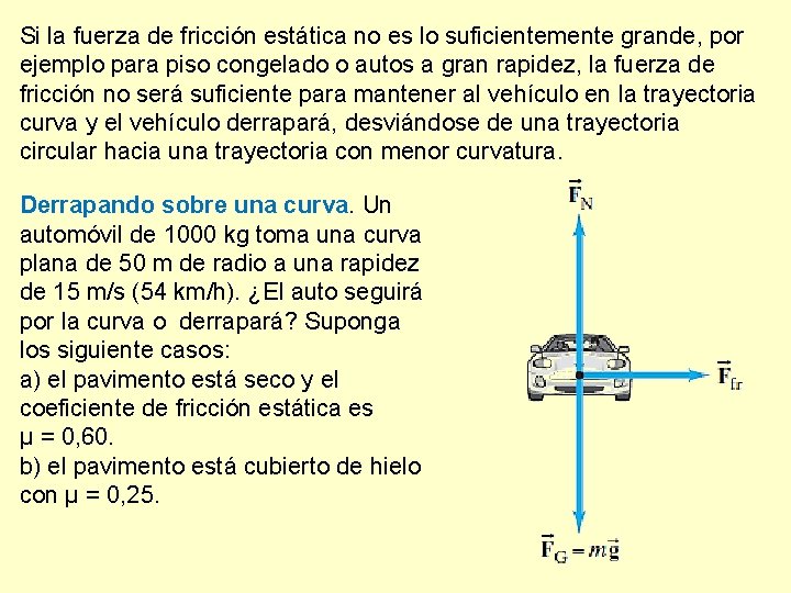 Si la fuerza de fricción estática no es lo suficientemente grande, por ejemplo para