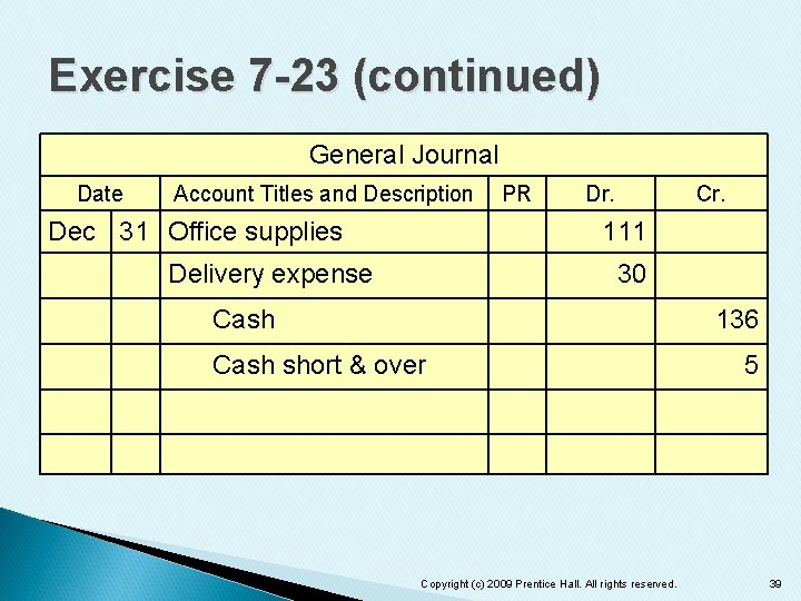 Exercise 7 -23 (continued) General Journal Date Account Titles and Description Dec 31 Office